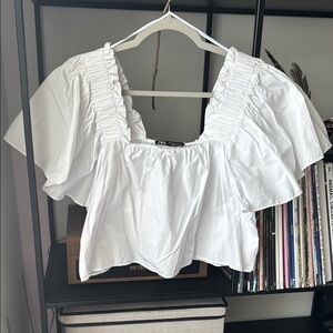 Zara White Ruffled Women's Top
